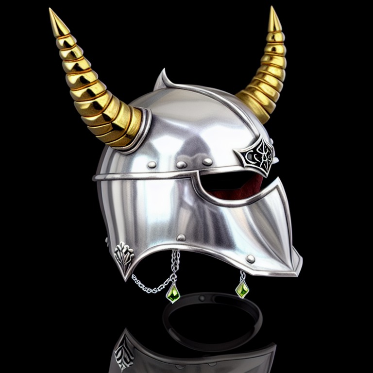 diamond ((helmet)), gems, silver, horns, ornaments, dnd style, rpg item, fantasy, medieval, highly detailed, centered, (front view)