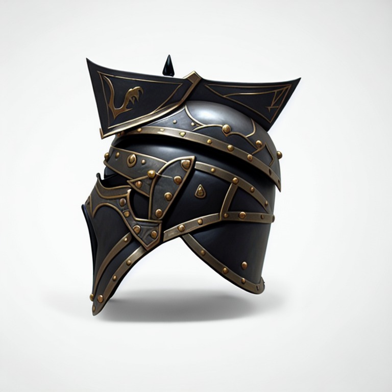 steel ((helmet)), bronze, coal, dark steel, ornaments, , dnd style, rpg item, fantasy, medieval, highly detailed, centered, (front view)