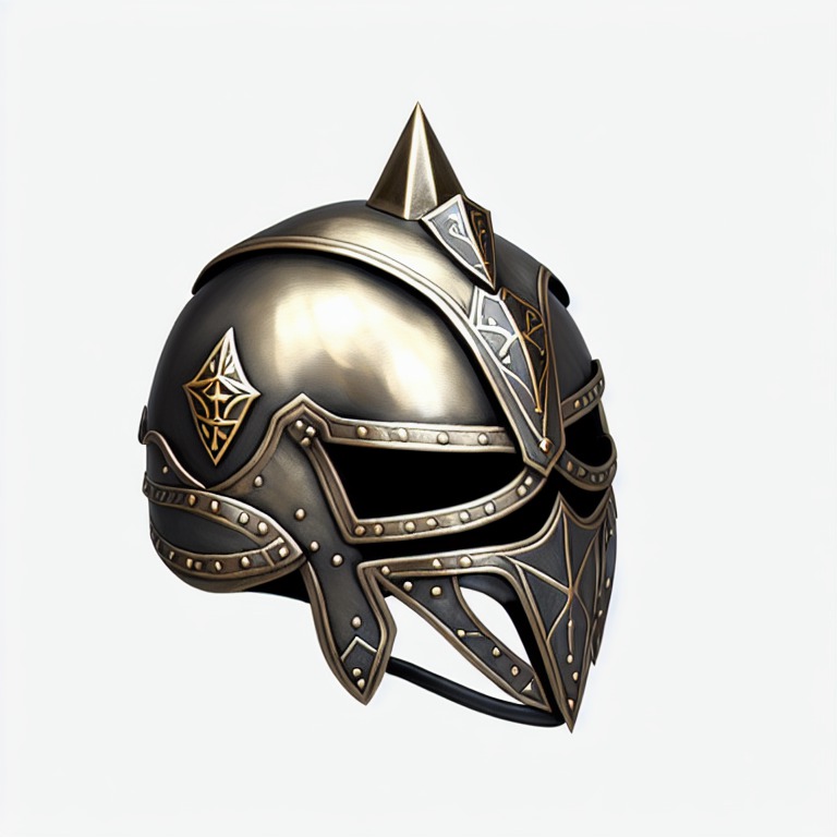 steel ((helmet)), bronze, coal, dark steel, ornaments, black, dnd style, rpg item, fantasy, medieval, highly detailed, centered, (front view)