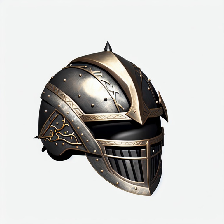 steel ((helmet)), bronze, coal, dark steel, ornaments, black, dnd style, rpg item, fantasy, medieval, highly detailed, centered, (front view)
