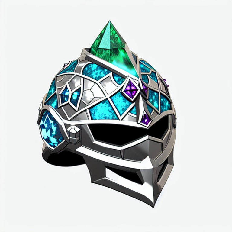 steel ((helmet)), crystal, gem stones, shiny, dnd style, rpg item, fantasy, medieval, highly detailed, centered, (front view)