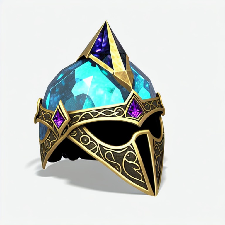 steel ((helmet)), crystal, gem stones, shiny, dnd style, rpg item, fantasy, medieval, highly detailed, centered, (front view)