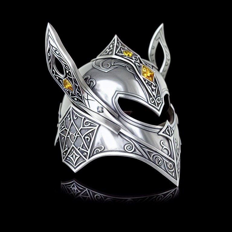 steel ((helmet)), silver, diamond, guard, decorations, ornaments, dnd style, rpg item, fantasy, medieval, highly detailed, centered, (front view)