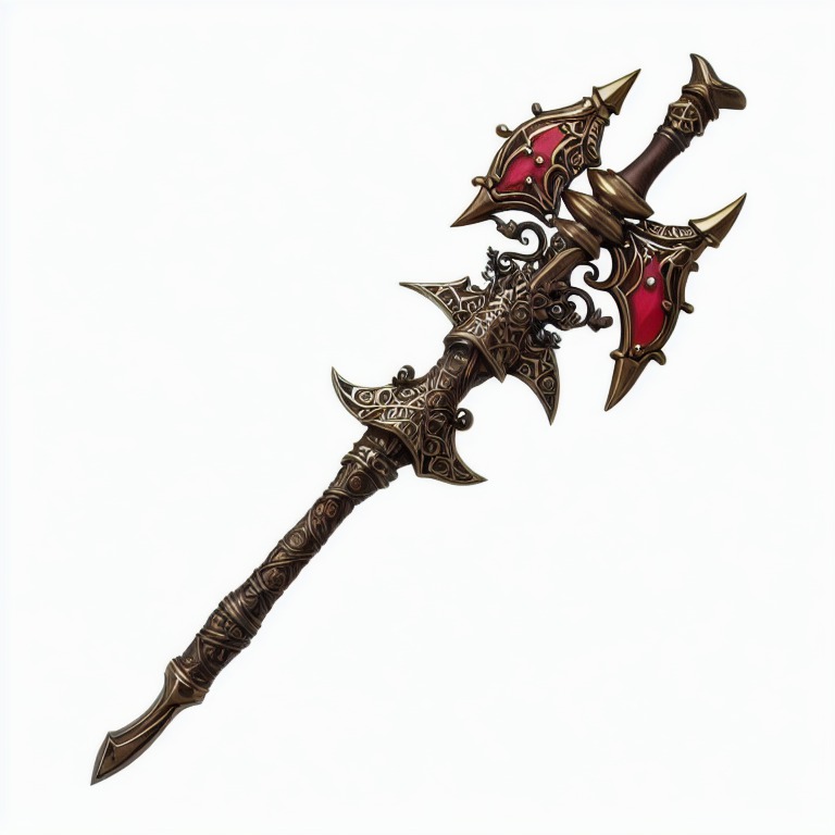 pickaxe weapon, dnd style, rpg item, fantasy, enchanted, highly detailed, ornaments, wood, wooden handle, leather handle, gemstones